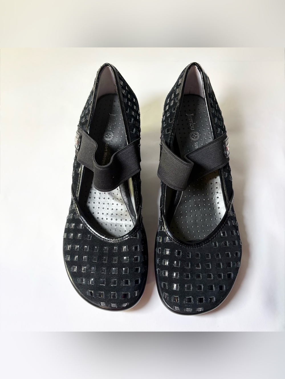 Jambu England Black Suede Wedge Mary Jane Comfort Shoe Women’s Size 8.5